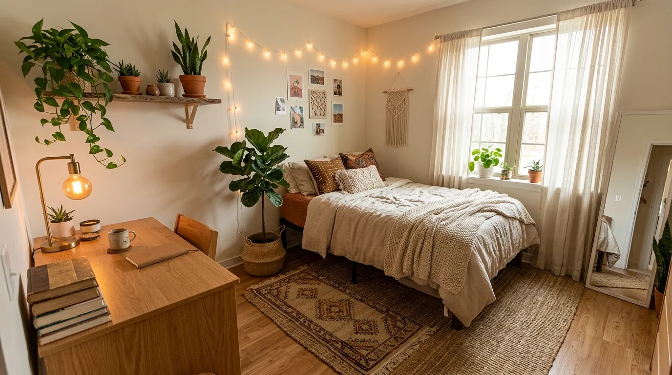 Use mirrors to brighten and stretch the room visually inspiration for a dorm room.
